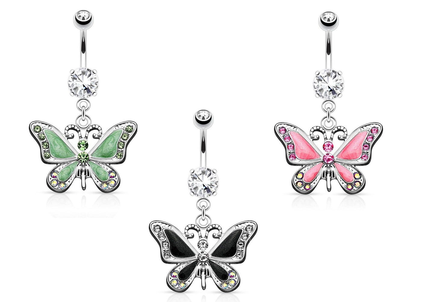 Bauchnabelpiercing Set 1,6mm 10mm Schmetterling 15,7mm x 19,9mm Nabelpiercing Chirurgenstahl Bananabell Zirkonia Silber