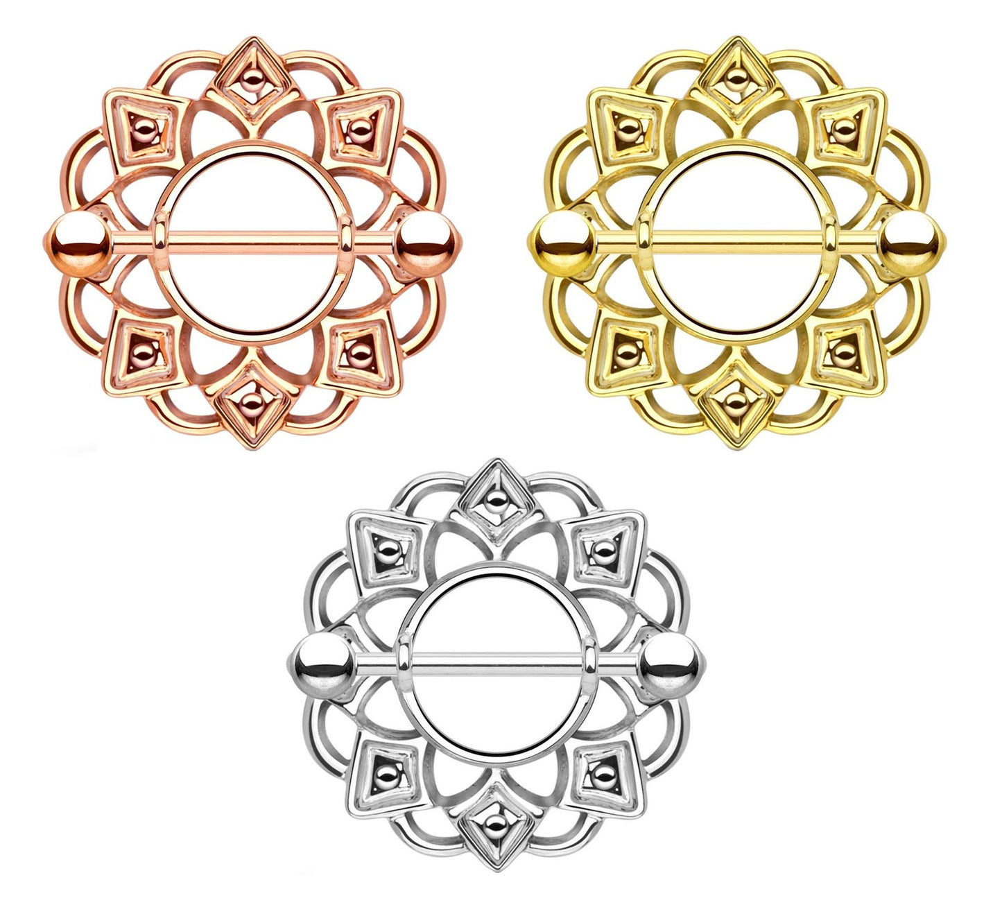 Ring TRIBAL Herzen Brustwarzenpiercing Intimpiercing Brustpiercing Edelstahl 14 Karat VERGOLDET Silber ROSÈGOLD 1,6mm 19mm