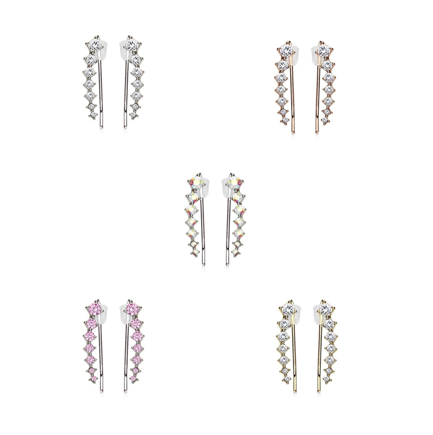 1 Paar Ohrklemmen KRISTALLBOGEN 19 x 3mm Set Ohrringe Ohrclip Ohrstecker Chirurgenstahl Silber Gold Roségold viele Farben