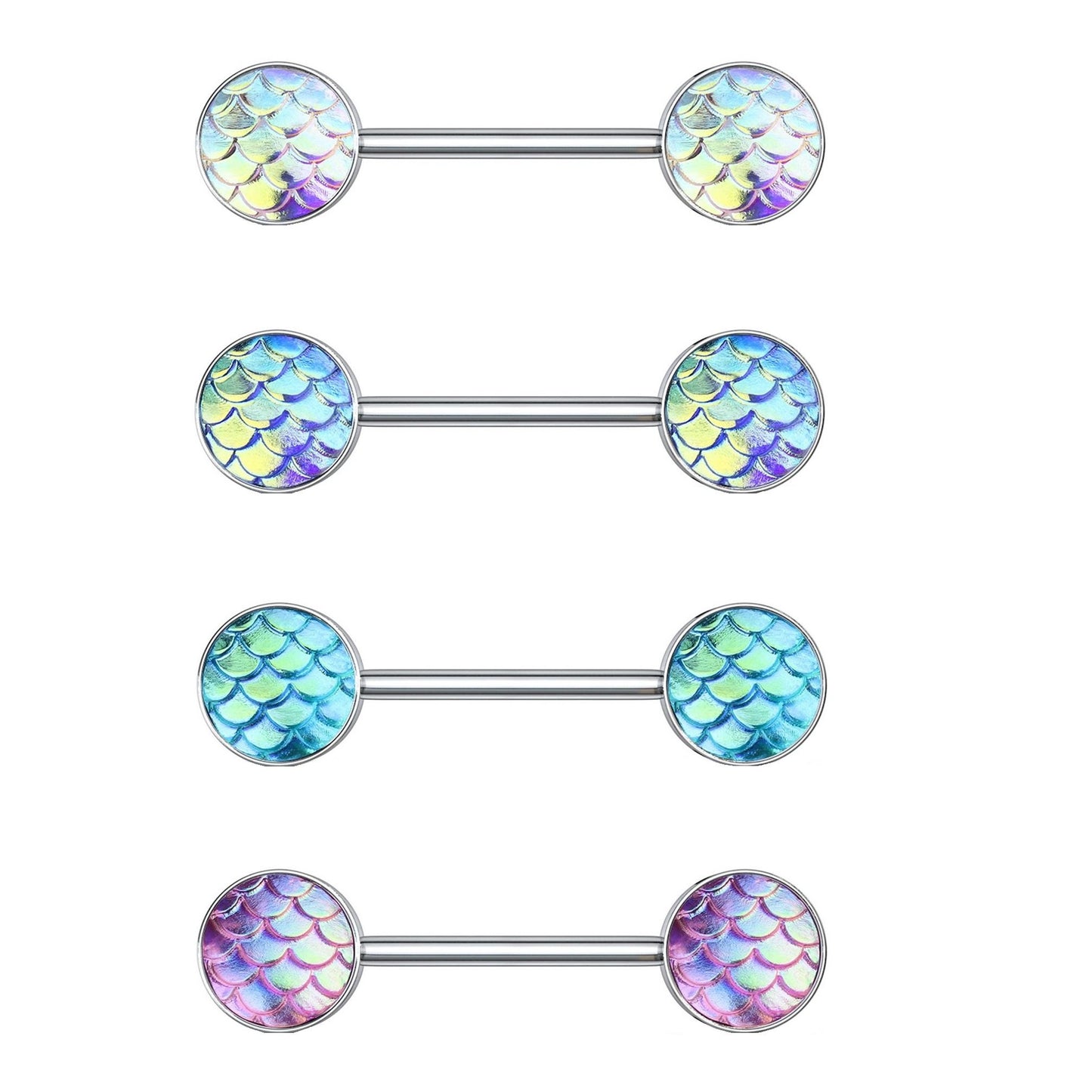 Brustwarzenpiercing Fisch-Schuppen Design Brustpiercing Nippelpiercing Edelstahl Silber Multicolor Stab 1,6mm 14mm