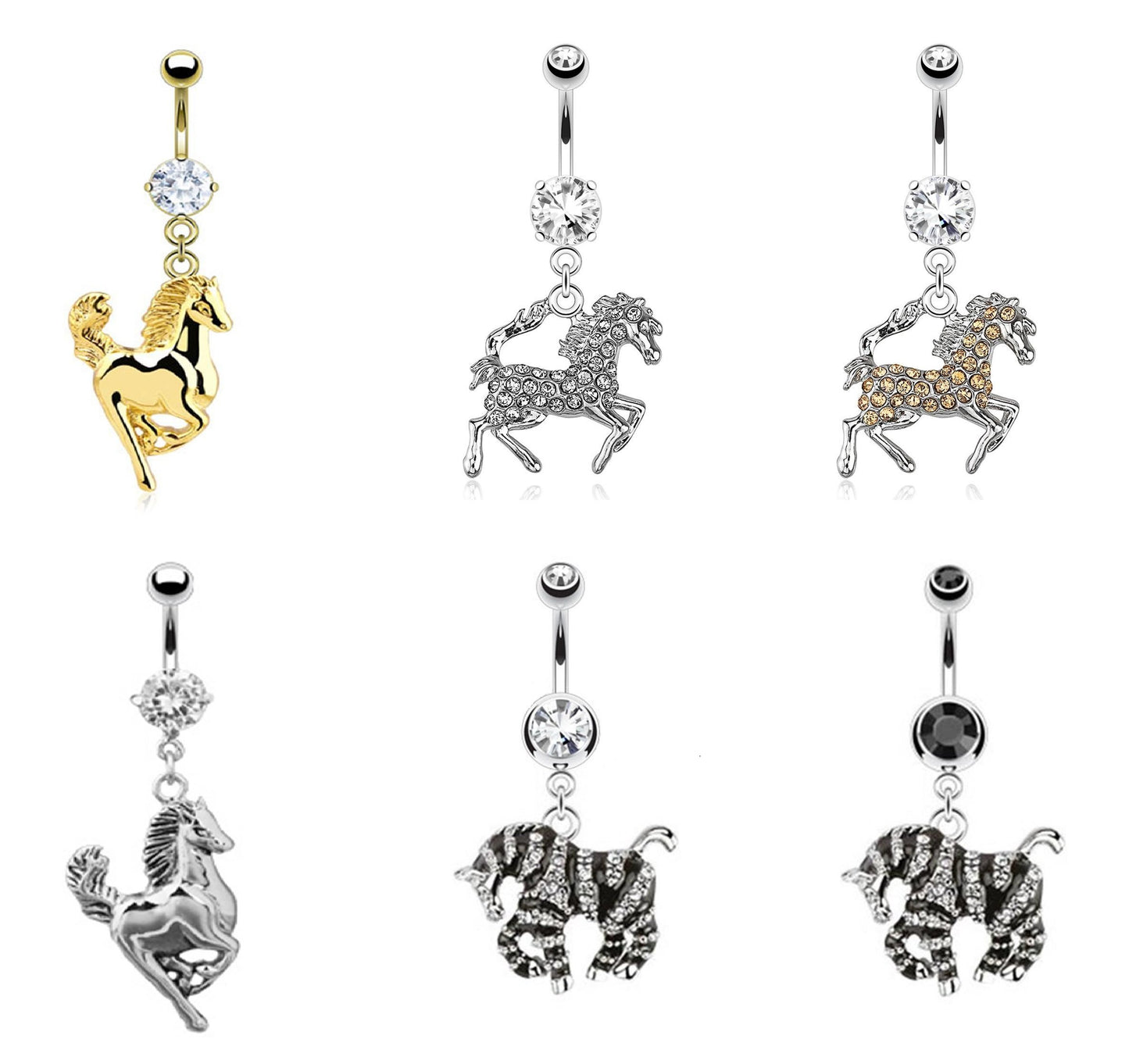 Bauchnabelpiercing 1,6mm 10mm Anhänger Pferd Tier Nabelpiercing Chirurgenstahl Bananabell Zirkonia Gold 14 Karat Silber Clear