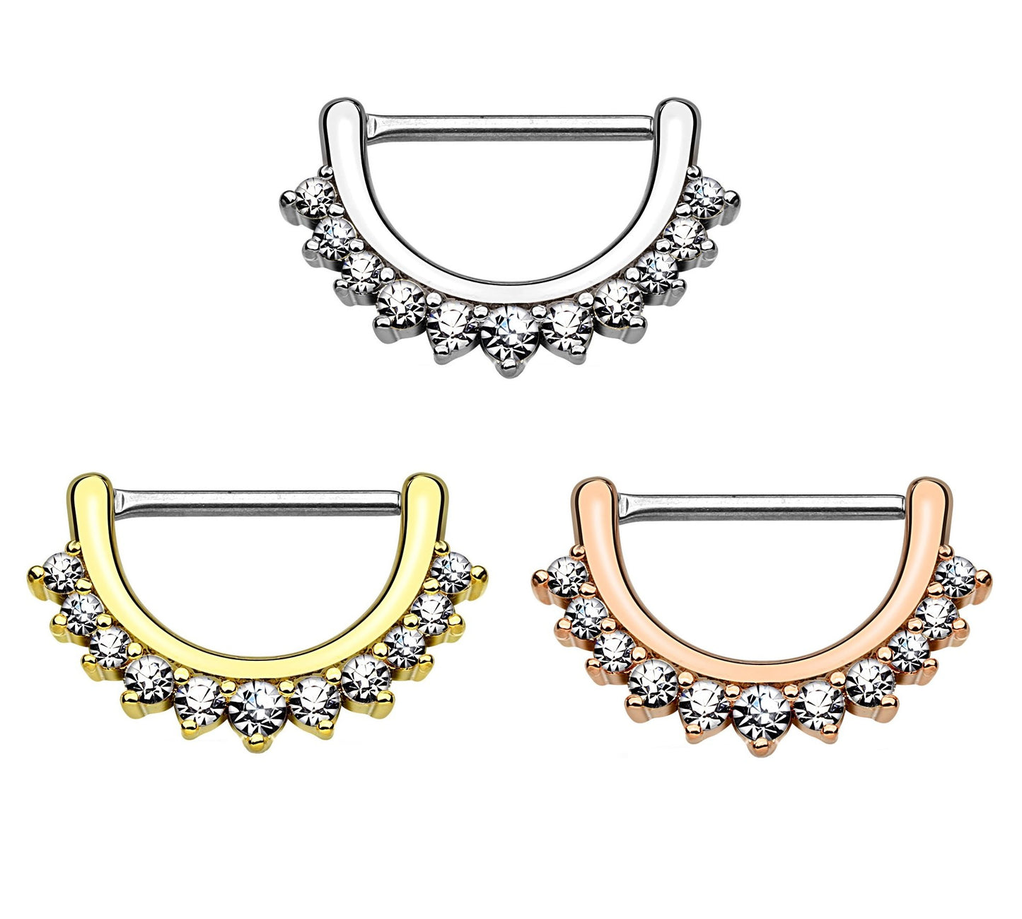 Brustwarzenpiercing ZIRKONIA-Reihe Brustpiercing Edelstahl Silber Gold Roségold Clear Stab 1,2mm 1,6mm 12mm klick-Verschluss