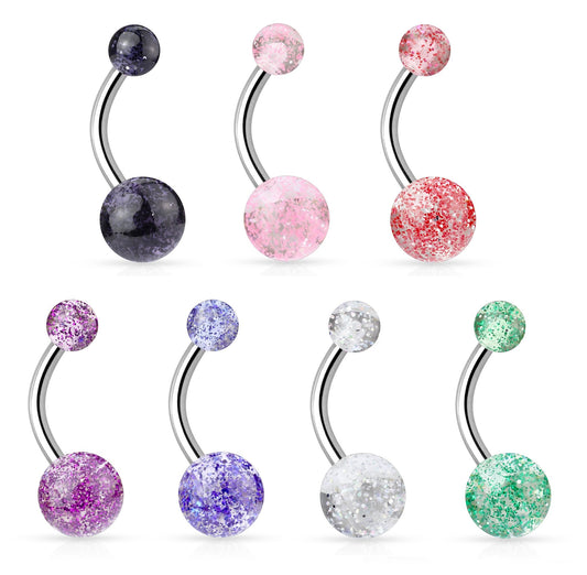 Bauchnabelpiercing GLITZERBALL 1,6mm 10mm Nabelpiercing Edelstahl Chirurgenstahl Bananabell Lila Blau Weiß Grün Schwarz Pink Rot