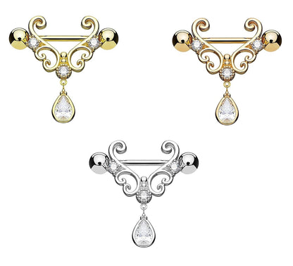 Filigrane Herzen Tropfen ANHÄNGER Brustwarzenpiercing Intimpiercing Brustpiercing Edelstahl ROSÉGOLD Gold Silber 1,6mm 14mm