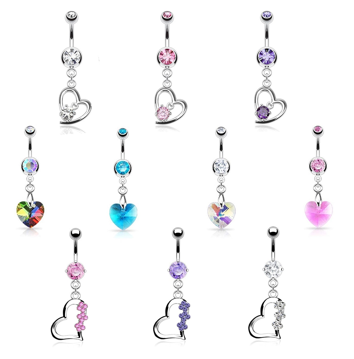 Bauchnabelpiercing 1,6mm 10mm Anhänger Herz Nabelpiercing Edelstahl Chirurgenstahl Bananabell Zirkonia Pink Clear Aurora