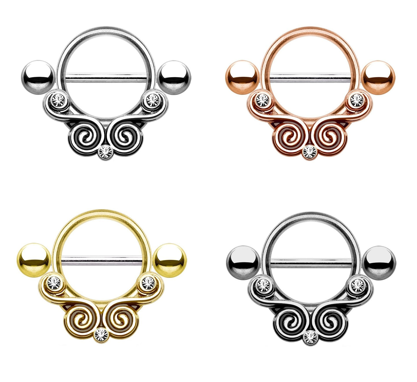Wirbel ZIRKONIA Clear Brustwarzenpiercing Intimpiercing Brustpiercing Edelstahl 1,6mm 14mm Gold Silber ROSÈ HÄMATIT