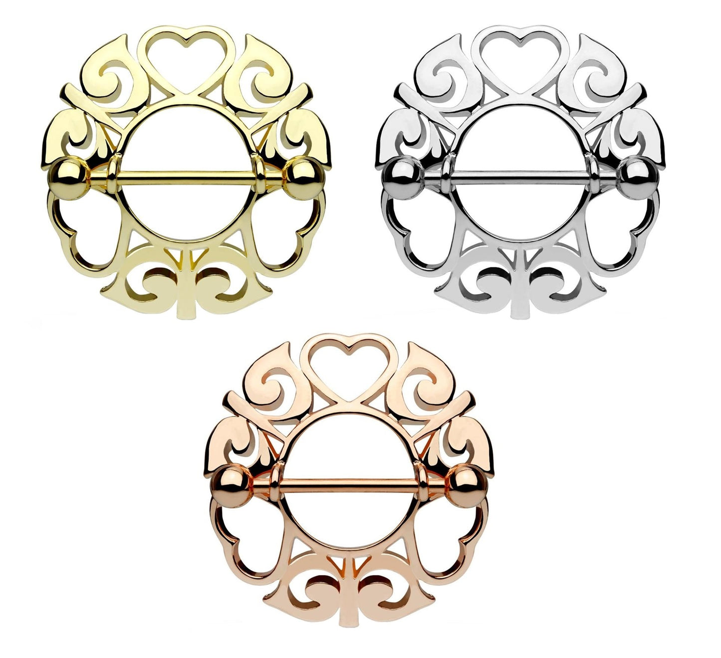 Ring TRIBAL Herzen Brustwarzenpiercing Intimpiercing Brustpiercing Edelstahl 14 Karat VERGOLDET Silber ROSÈGOLD 1,6mm 19mm