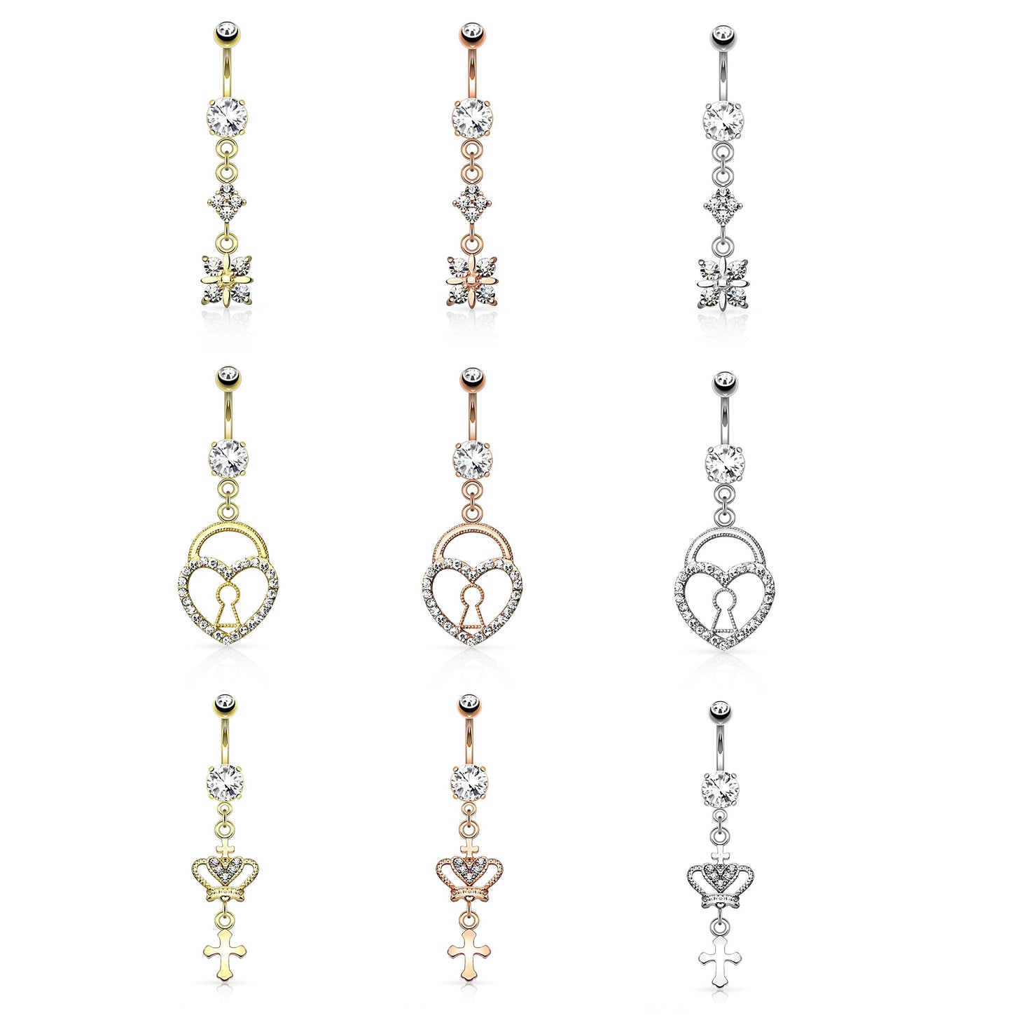 Bauchnabelpiercing 1,6mm 10mm Royal Charm Nabelpiercing Edelstahl Chirurgenstahl Bananabell Zirkonia Silber Gold Roségold