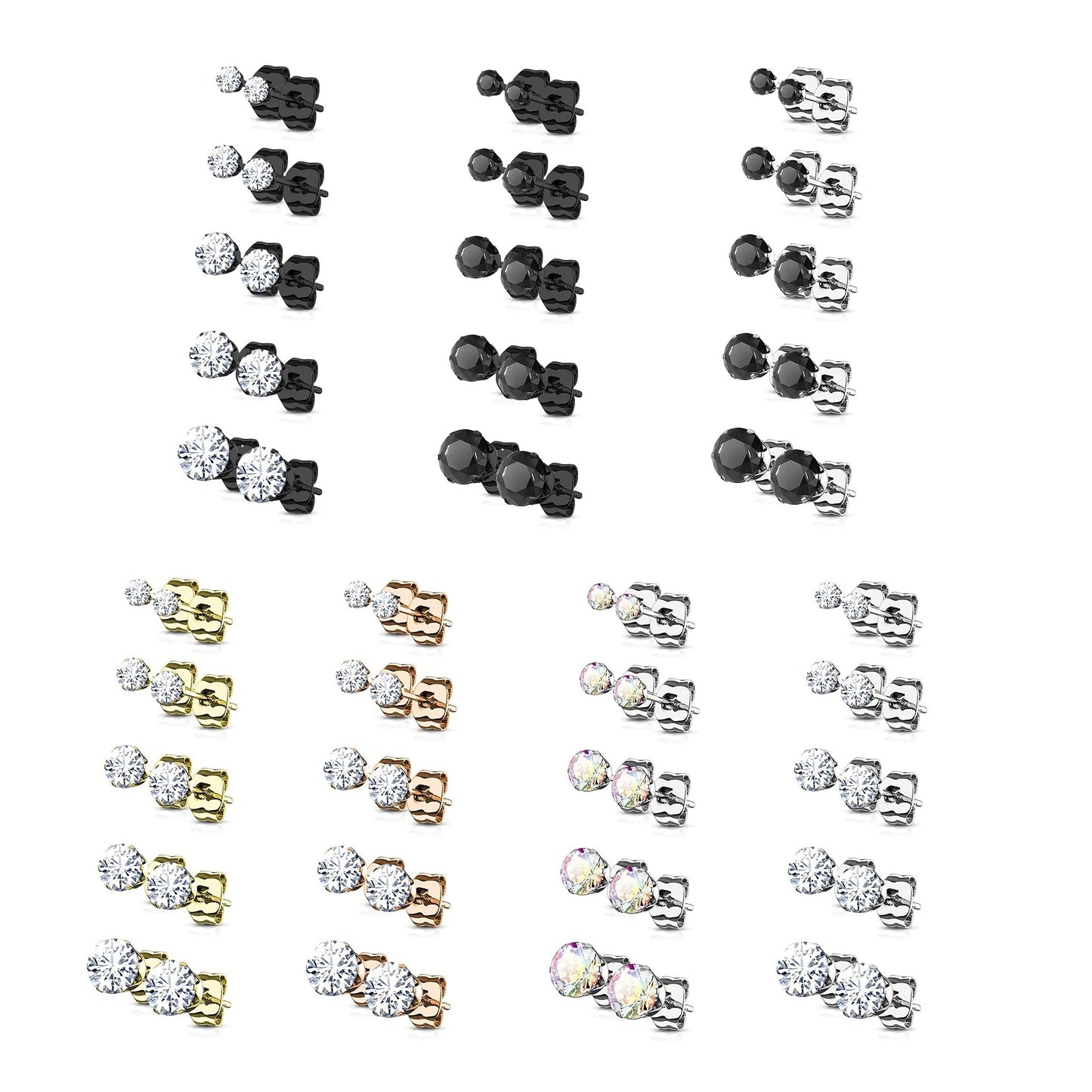 5 Paar Ohringe Runder Zirkonia 3mm 4mm 5mm 6mm 7mm Ohrringe Ohrstecker Chirurgenstahl Silber Gold Schwarz