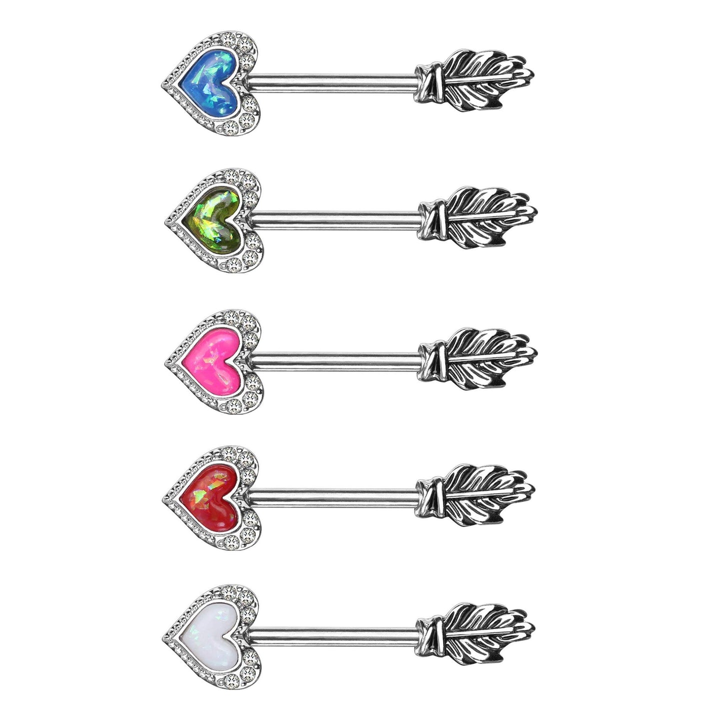 Brustwarzenpiercing Opal Glitzer Herz-Pfeil Brustpiercing Nippelpiercing Chirurgentstahl Silber Multicolor Stab 1,6/14mm