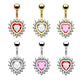 Bauchnabelpiercing ZIRKONIA Herz Nabelpiercing Chirurgenstahl Bananabell 14kt Vergoldet Silber Multicolor Stab 1,6/10mm