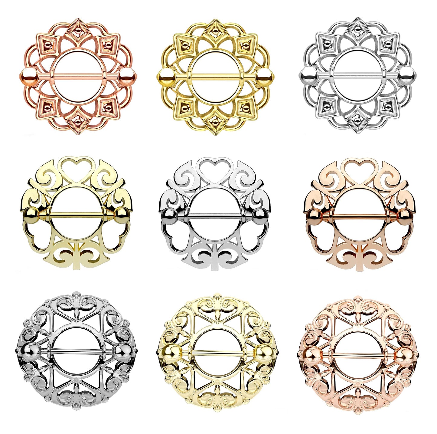 Ring TRIBAL Herzen Brustwarzenpiercing Intimpiercing Brustpiercing Edelstahl 14 Karat VERGOLDET Silber ROSÈGOLD 1,6mm 19mm