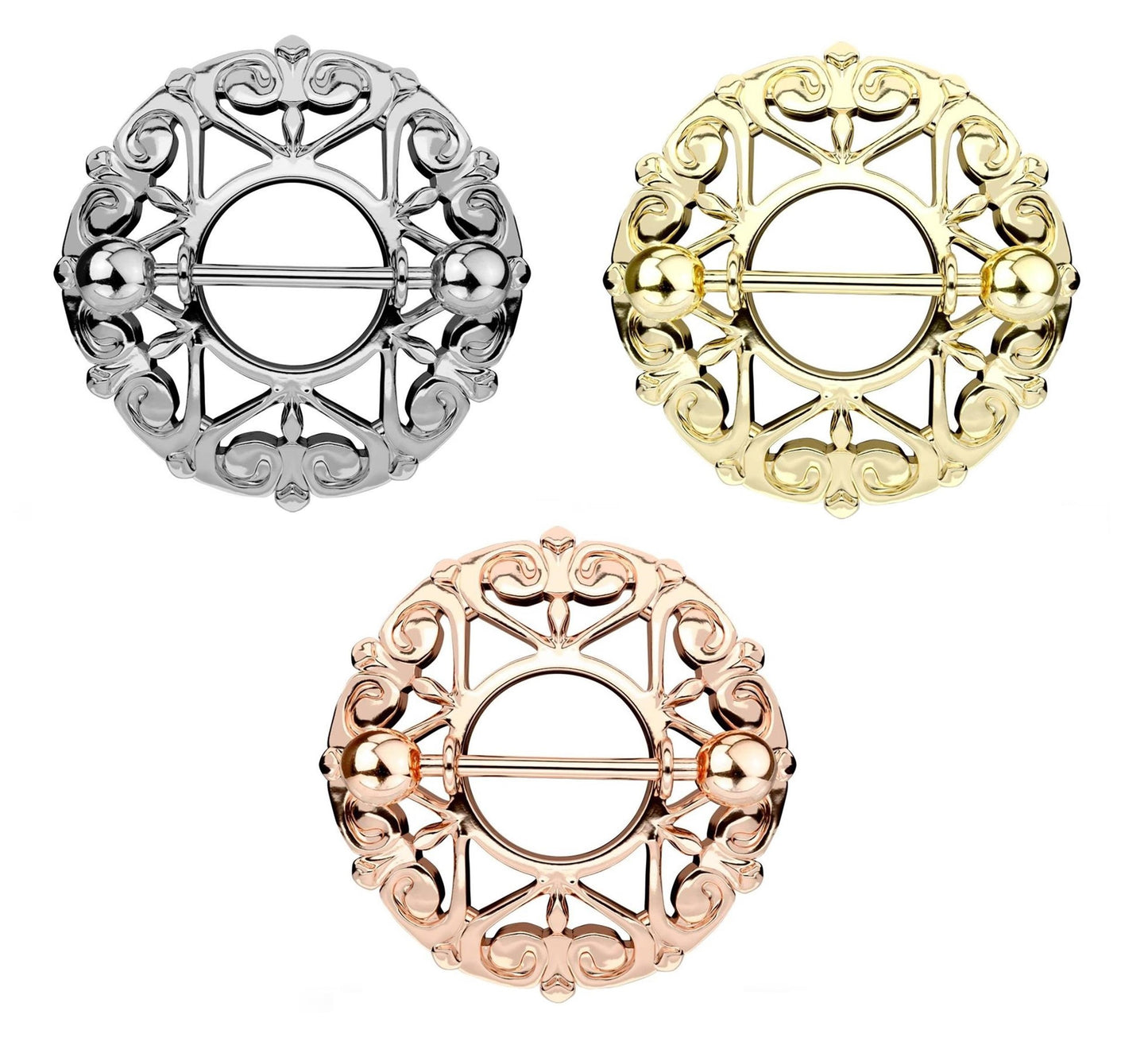 Ring TRIBAL Herzen Brustwarzenpiercing Intimpiercing Brustpiercing Edelstahl 14 Karat VERGOLDET Silber ROSÈGOLD 1,6mm 19mm
